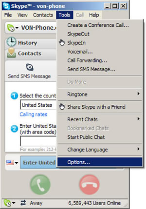 Opcje Skype